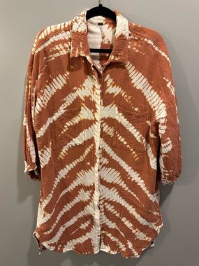 Young Fabulous and Broke Gauze Material Shibori Print Button-Down Shirt Dress M